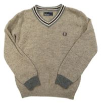 Béžovo-šedý melírovaný vlněný svetr Fred Perry