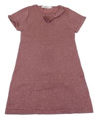 Starorůžové třpytivé svetrové šaty s mašlí H&M
