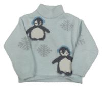 Světlemodrý oversize svetr s tučňáky a rolákem Primark