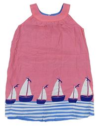 Růžovo-modro-bílé oboustranné šaty s plachetnicemi AVON
