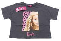 Tmavošedé crop tričko s Barbie Matalan