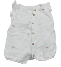 Bílý mušelínový kraťasový overal s kytičkami a volánky the little white company