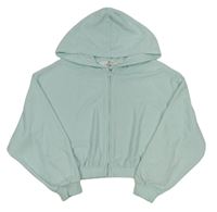 Mátová froté propínací oversize crop mikina s kapucí H&M