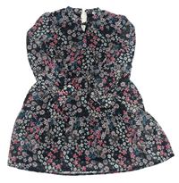 Černo-stříbrné pruhované květované žoržetové šaty RIVER ISLAND