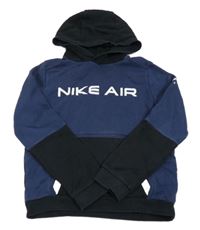 Tmavomodro-černá mikina s logem a kapsou a kapucí Nike Air
