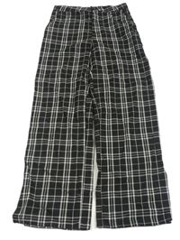 Černo-bílé kostkované chino straight high waist široké kalhoty H&M