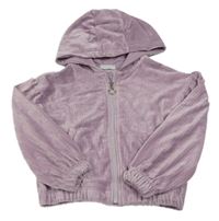 Starorůžová žebrovaná sametová propínací crop mikina s kapucí zn. Matalan