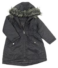 Tmavošedá šusťáková zimní oboustranná parka s kapucí s kožešinou Next