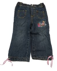 Tmavomodré rifle s nápisy a květy Prémaman