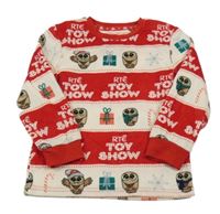 Červeno-smetanová pruhovaná sametová pyžamová mikina se sovičkami a dárky a vánočním motivem PRIMARK