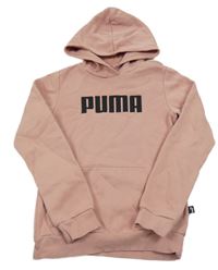 Pudrová mikina s logem a kapsou a kapucí PUMA