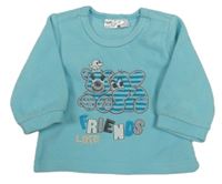 Pomněnková fleecová mikina s medvídkem a sloníkem a nápisy Ergee