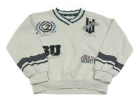 Bílo-šalvějová oversize mikina s písmenky a nápisy a pruhy M&S