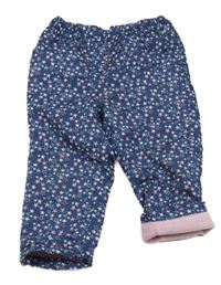 Tmavomodré chino šusťákové podšité kalhoty s hvězdičkami Ergee