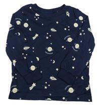 Tmavomodré pyžamové triko s raketami a planetami H&M