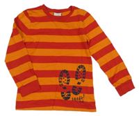 Červeno-tmavooranžové pruhované triko se stopami Topolino