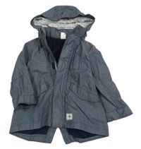 Modrá melírovaná plátěná jarní parka s nášivkou a kapucí H&M
