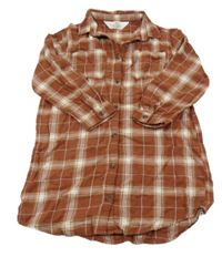 Hnědo-bílé kostkované propínací košilové šaty H&M