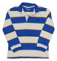 Bílo-cobaltově modro-oranžová pruhovaná mikina s autem a límečkem Nutmeg