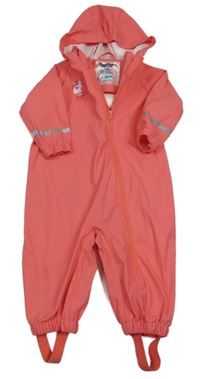 Korálová nepromokavá kombinéza s jednorožcem a kapucí lupilu
