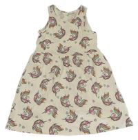 Smetanové šaty s jednorožci a srdíčky H&M