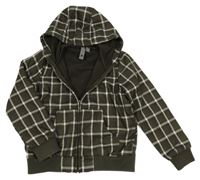 Khaki-bílo-tmavohnědo/zelený kostkovaný bomber s kapucí Zara
