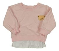 Světlerůžová mikina s medvídkem a všitým bílým trikem