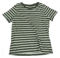 Tmavokhaki-bílé pruhované tričko H&M