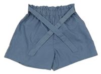 Modrošedé paper bag kraťasy se zavazováním SHEIN