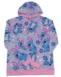 Růžovo-modrá vzorovaná mikina se Stitchem a kapucí PRIMARK