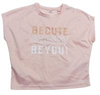 Růžové sportovní crop tričko s nápisy 