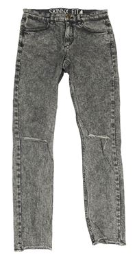 Šedé plísňové skinny fit rifle s dírami na kolenou H&M