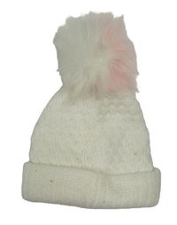 Bílá pletená čepice s bambulí