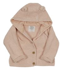 Růžový melírovaný propínací svetr s kapucí s oušky F&F