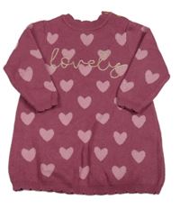 Vínové svetrové šaty se srdíčky a nápisem Nutmeg