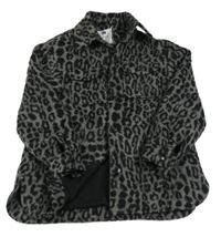 Tmavošedá vlněná podšitá košilová bunda s leopardím vzorem F&F