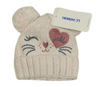 Nové - Světlerůžová třpytivá pletená čepice s čumákem a bambulemi LC Waikiki