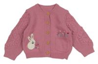 Starorůžový propínací svetr s králíkem a květy Nutmeg