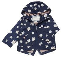 Tmavomodrá květovaná šusťáková jarní bunda s kapucí Nutmeg