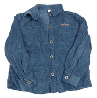 Tmavomodrá manšestrová halenka s nápisem Yigga