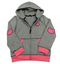 Šedá melírovaná pletená propínací mikina s kočkou a kapucí Kids