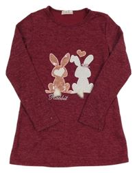 Vínová melírovaná tunika s králíky s flitry