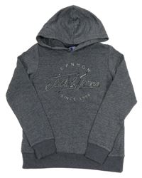 Tmavomodrá melírovaná mikina s nápisem a kapucí Jack & Jones