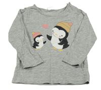 Šedé melírované triko s tučňáky H&M