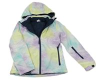 Lila-žluto-tyrkysová batikovaná šusťáková lyžařská funkční bunda s kapucí Crane