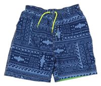 Tmavomodro-modré vzorované plážové kraťasy Tu