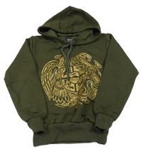 Khaki mikina s erbem a kapucí