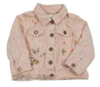 Růžová riflová bunda s králíkem a květy Next