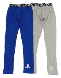 2x spodní kalhoty s logem PlayStation - šedé melírované + safírové C&A