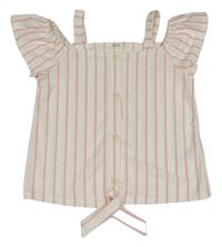 Bílo-růžové pruhované crop tričko s knoflíky C&A
